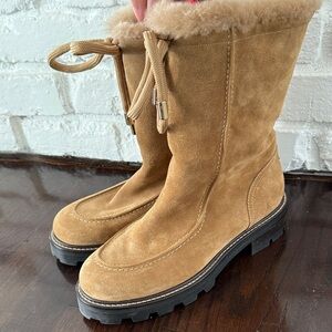 Jimmy Choo Tan Suede Winter Boots Shearling Lined 39/8
